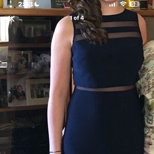 Navy Sheath Dress with Mesh Insets